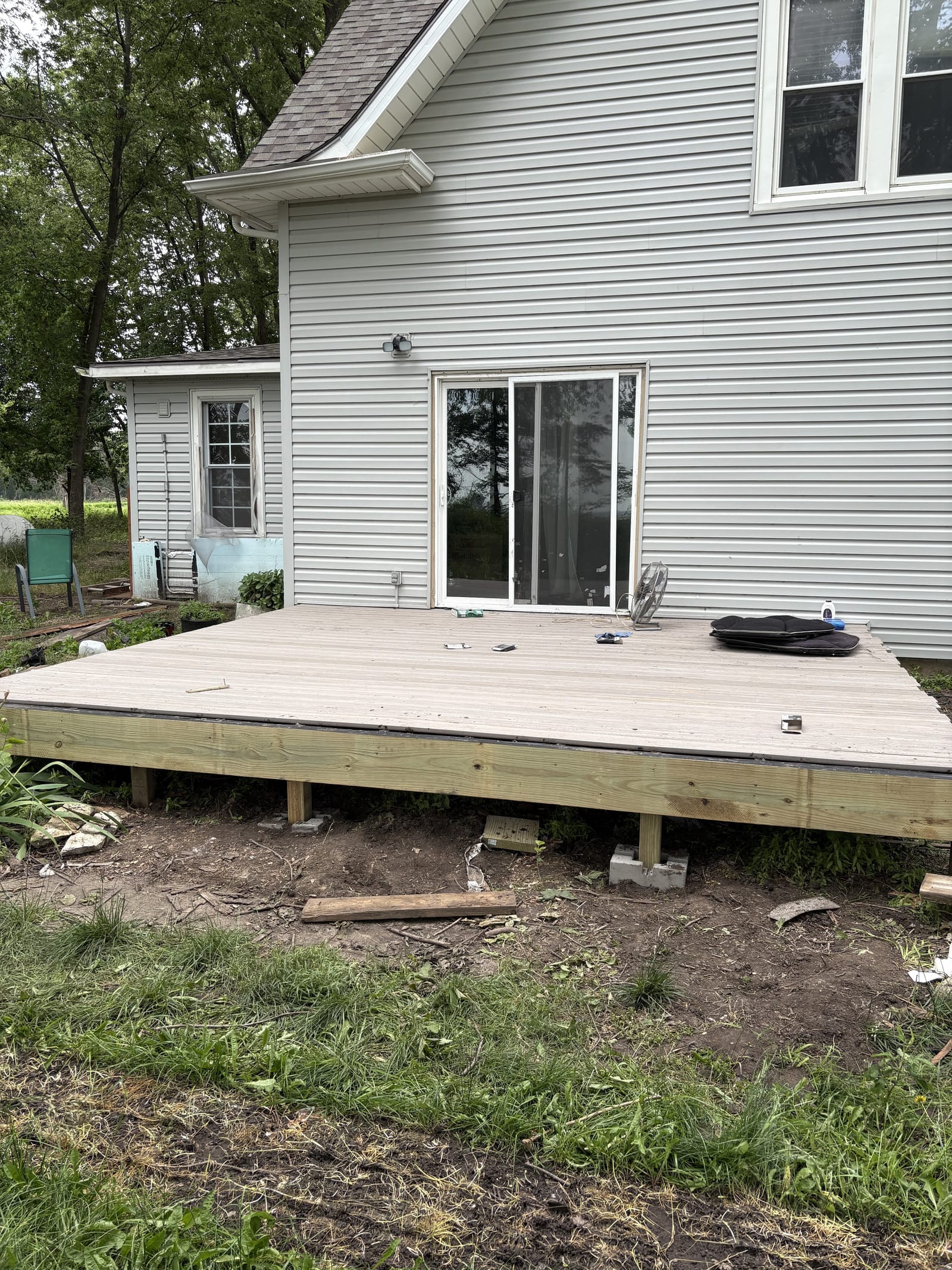 Newly built wood deck after construction