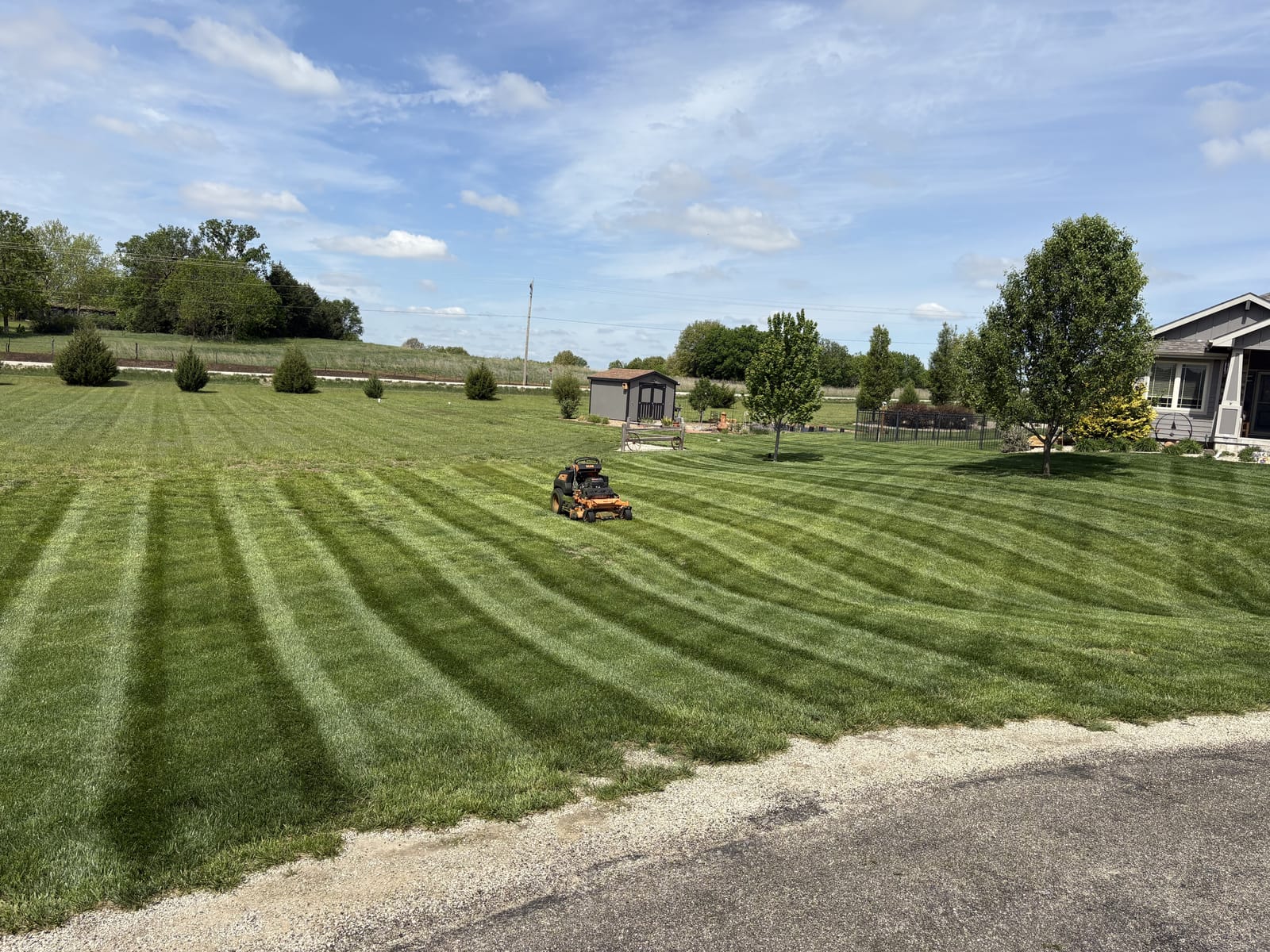 Edged and trimmed lawn along a walkway