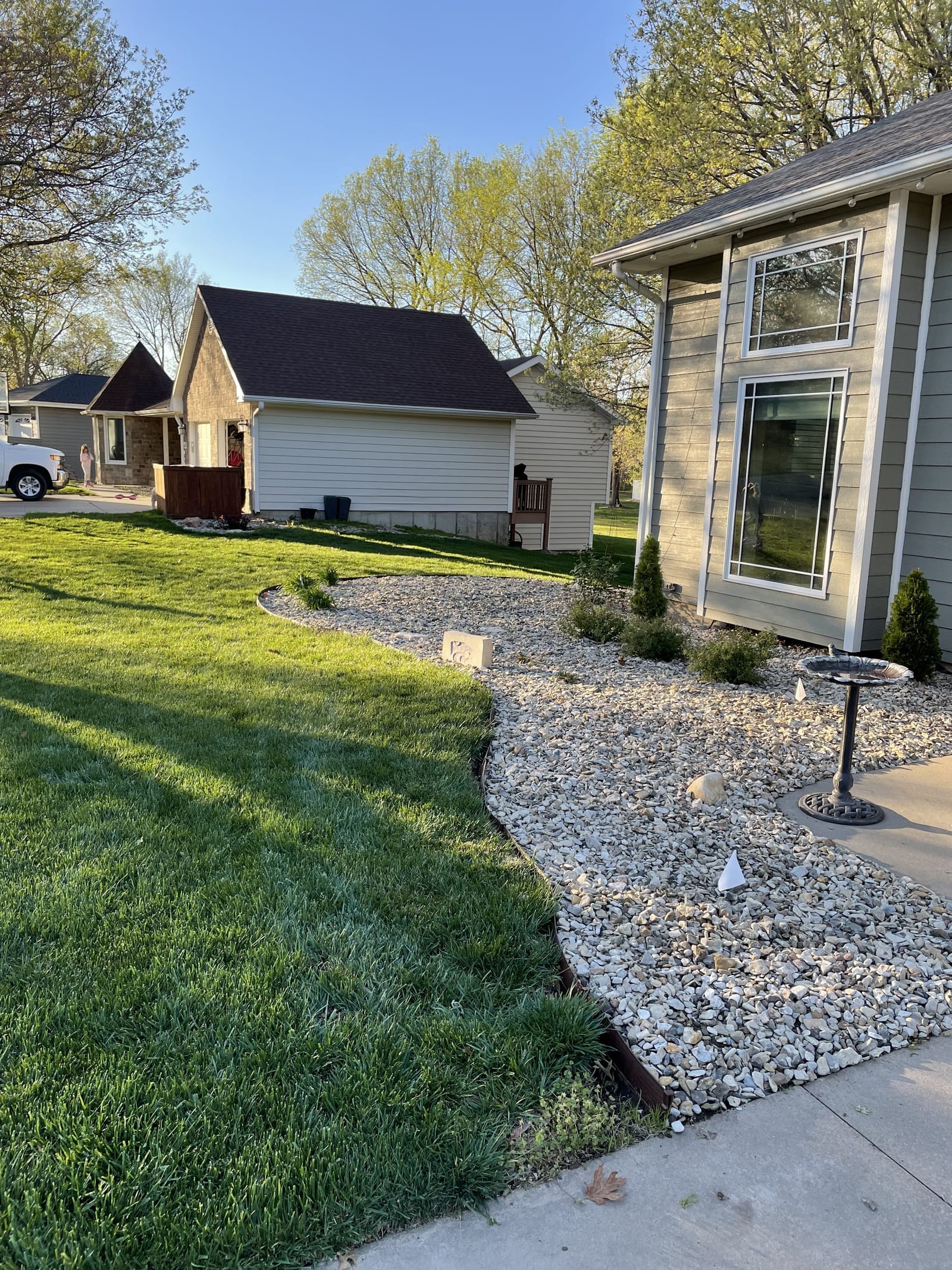 Completed decorative rock bed installation